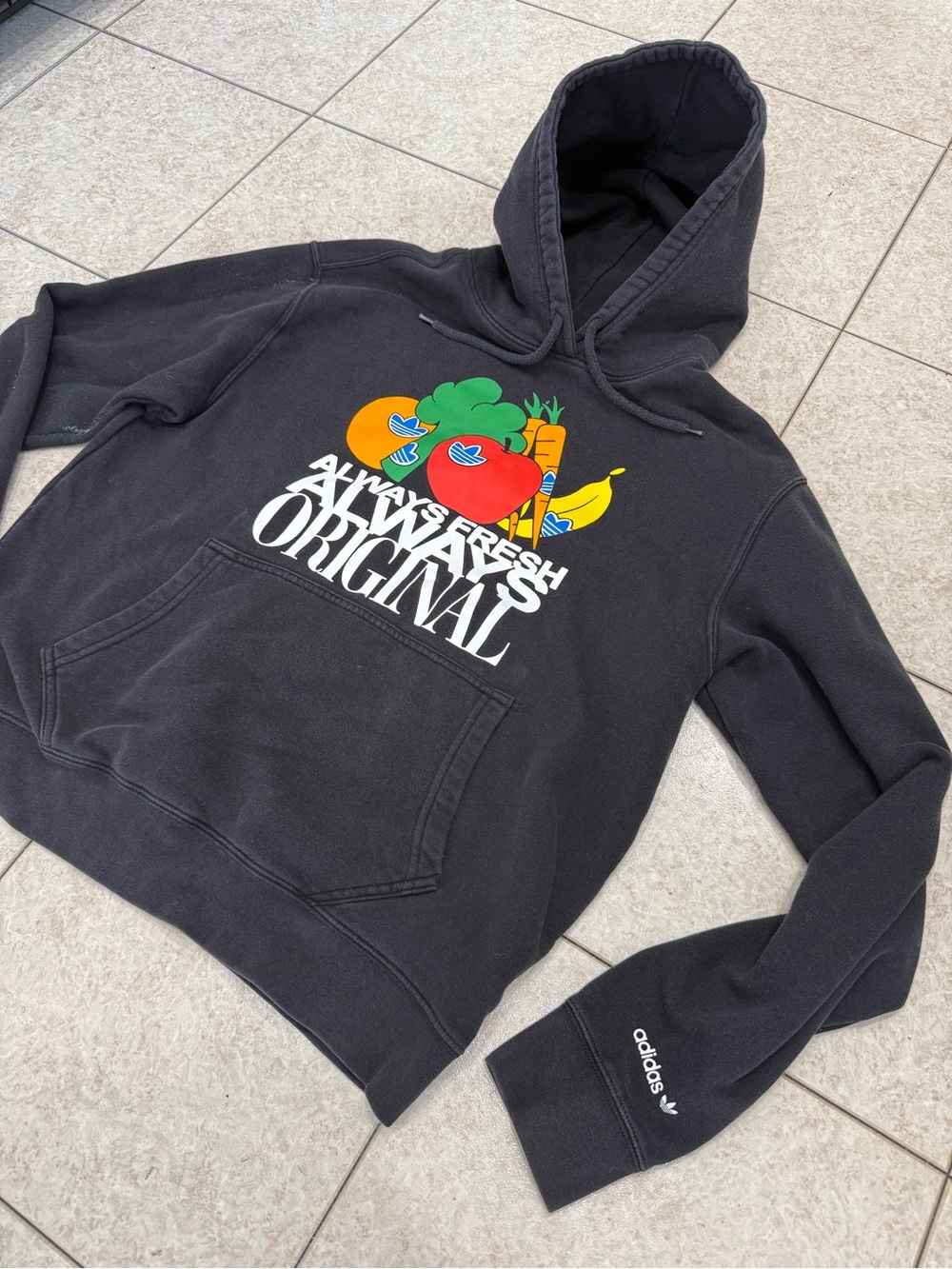 adidas Black Hoodie with Multicolor Fruit Graphic